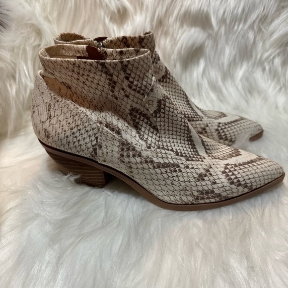Franco Sarto Brown and Cream Ankle Booties with Snakeskin Pattern - Picture 4 of 9